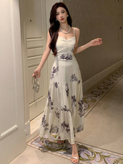 DAZY  Chiffon Spaghetti Strap Dress, Birthday ,New Year Eve Floral Prom Dress Sundress Elegant Women Dresses Easter