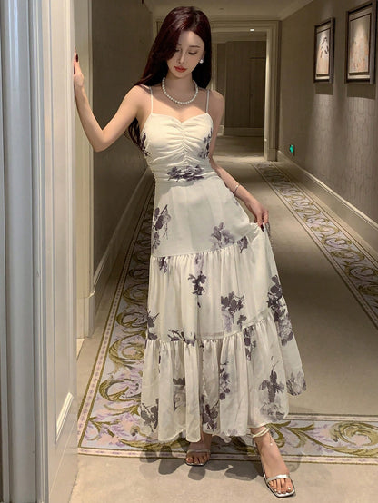 DAZY  Chiffon Spaghetti Strap Dress, Birthday ,New Year Eve Floral Prom Dress Sundress Elegant Women Dresses Easter