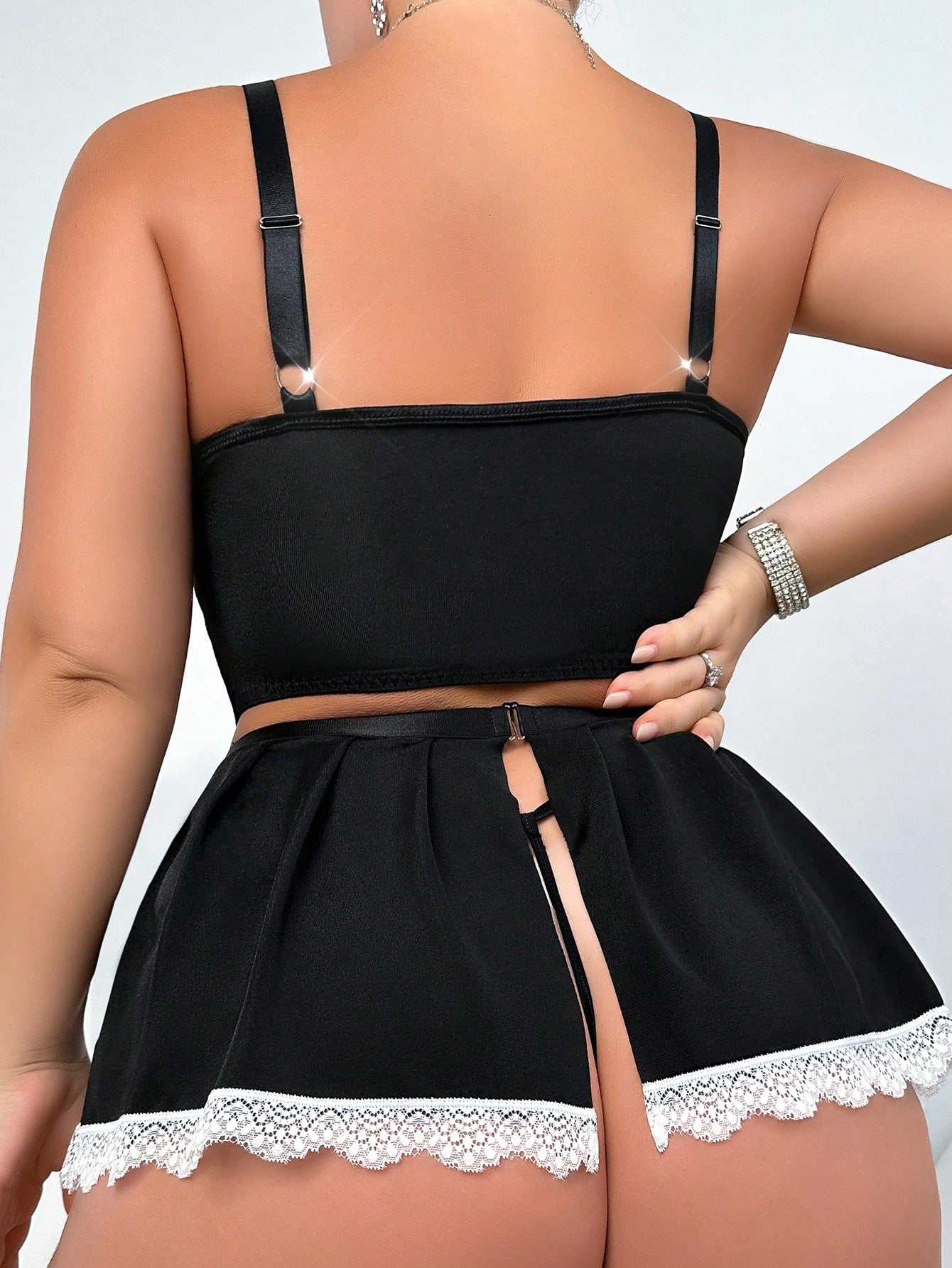 Fantasy Costume Set  Lingerie Set With Underwire Support, Lace-Up Ribbon