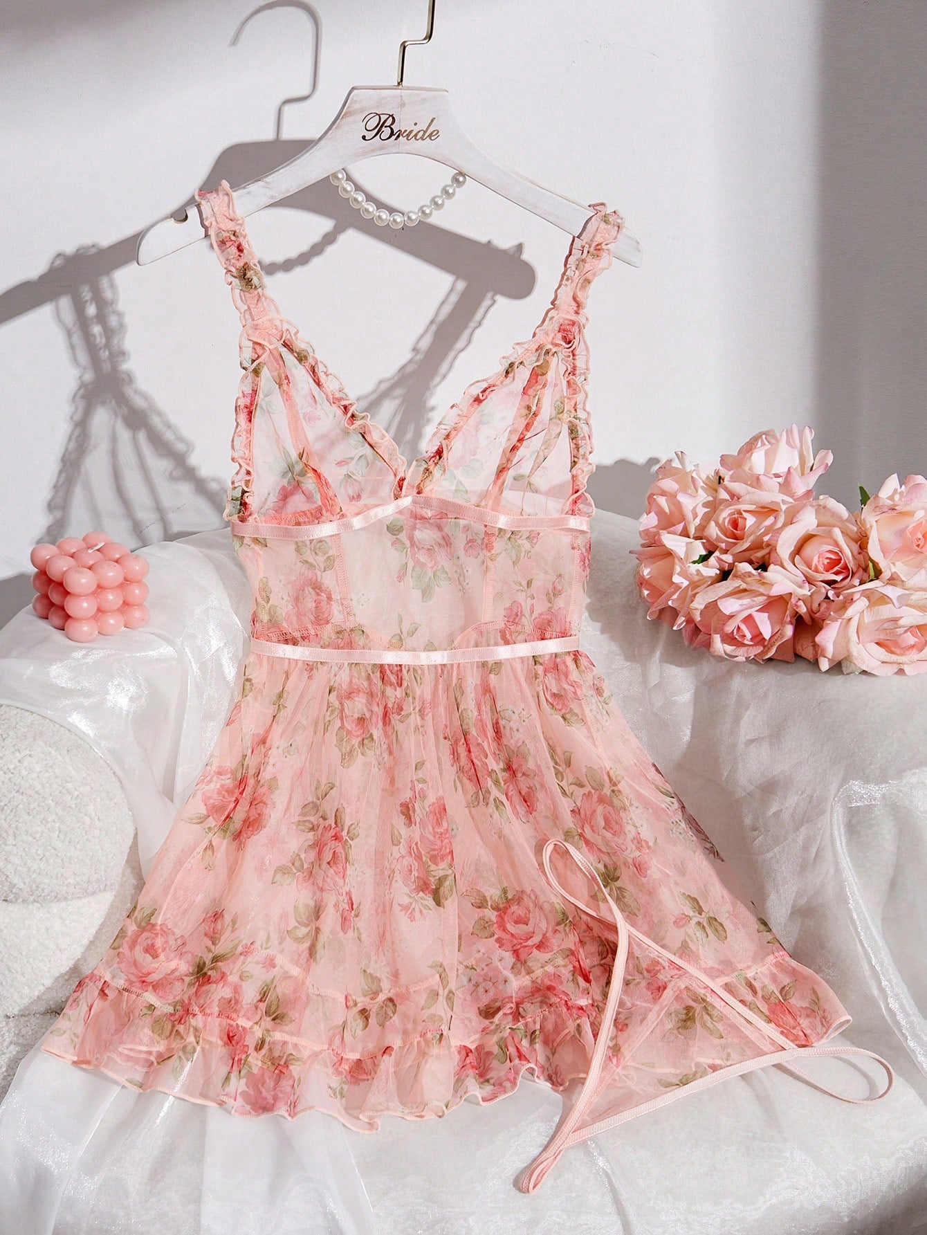 Vintage Romantic Mesh Floral Lingerie Dress