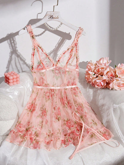 Vintage Romantic Mesh Floral Lingerie Dress