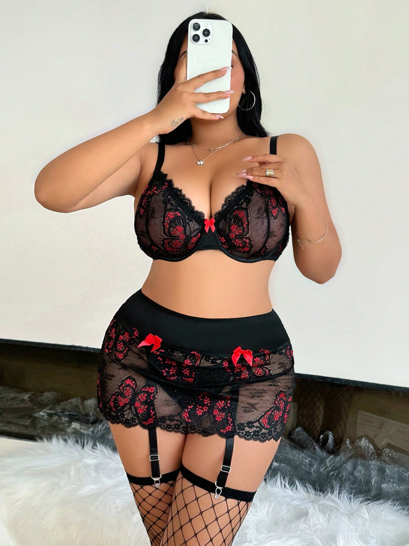 3pcs/Set Lace Sexy Lingerie Set, Valentine's Day