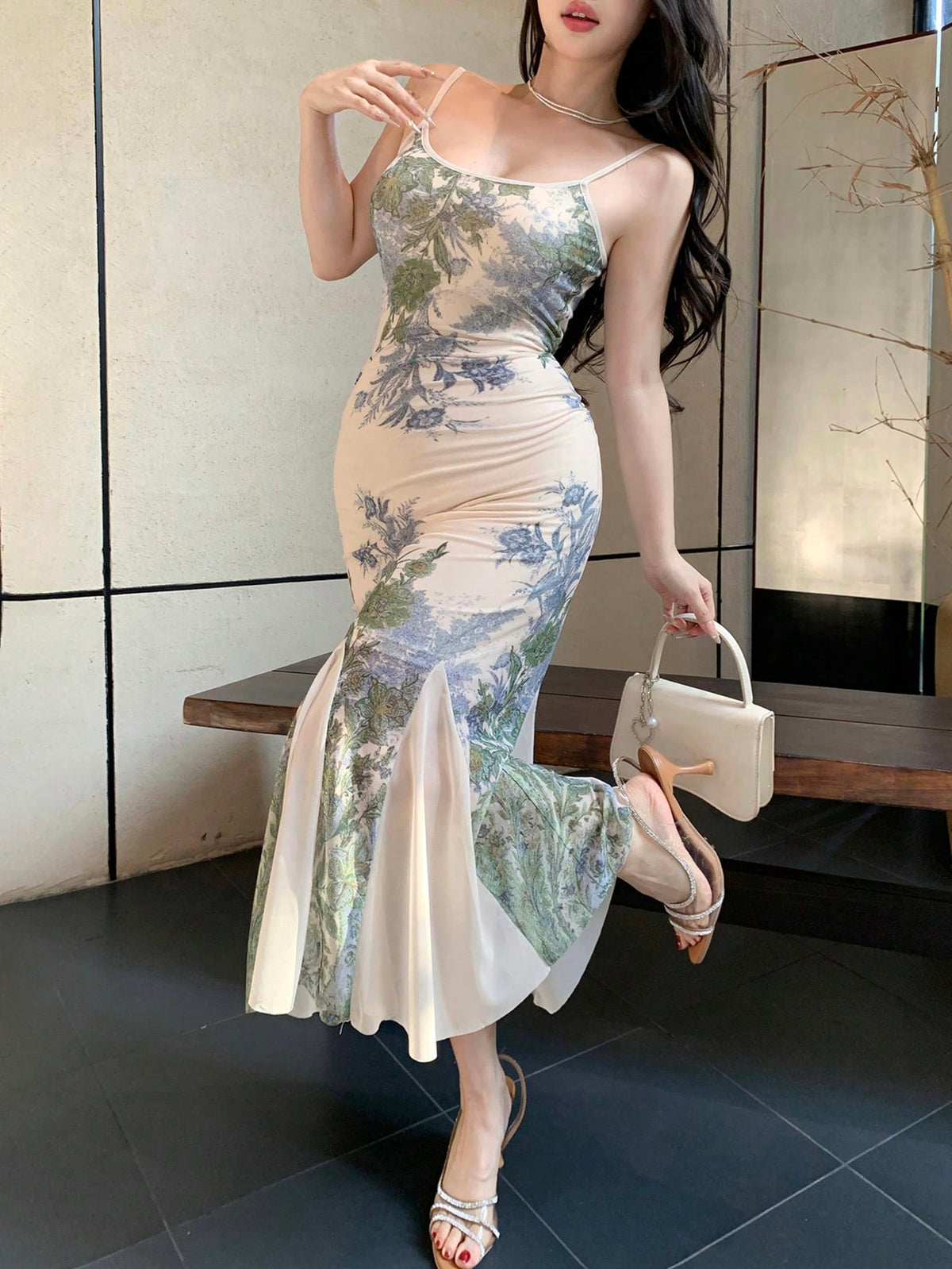 Floral Print Sleeveless Midi Dress For Women Sundress