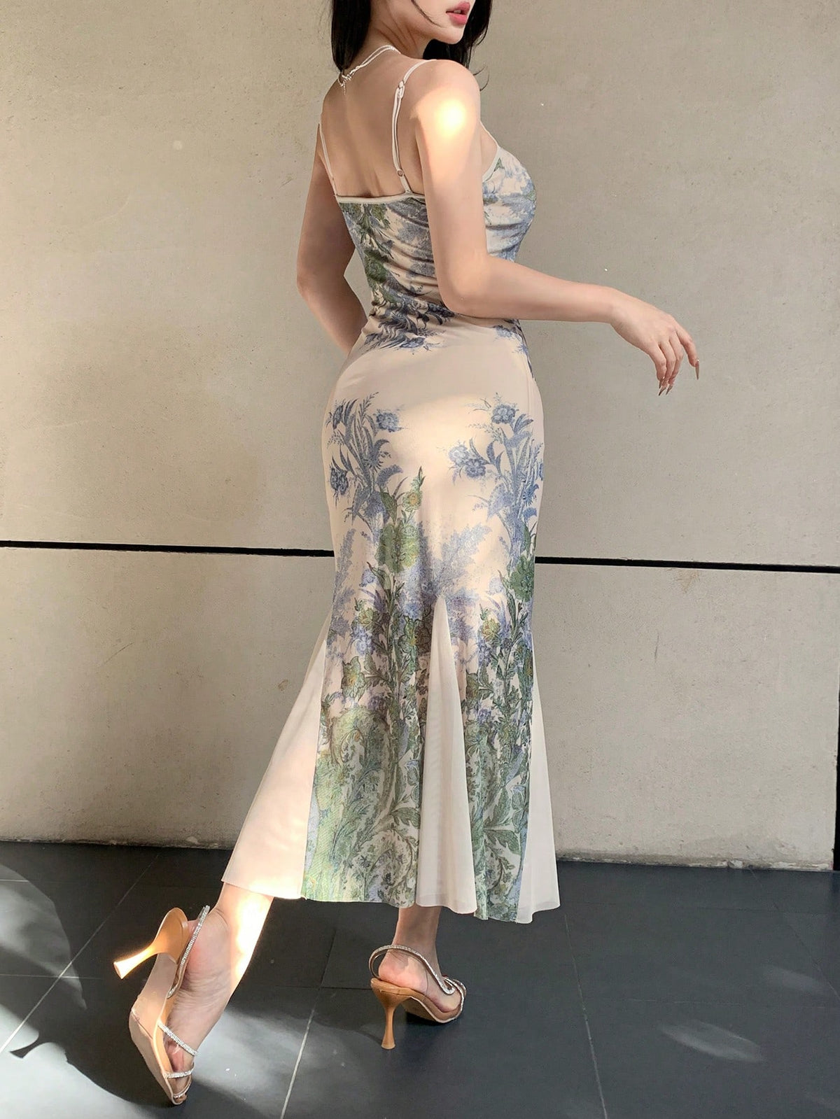 Floral Print Sleeveless Midi Dress For Women Sundress