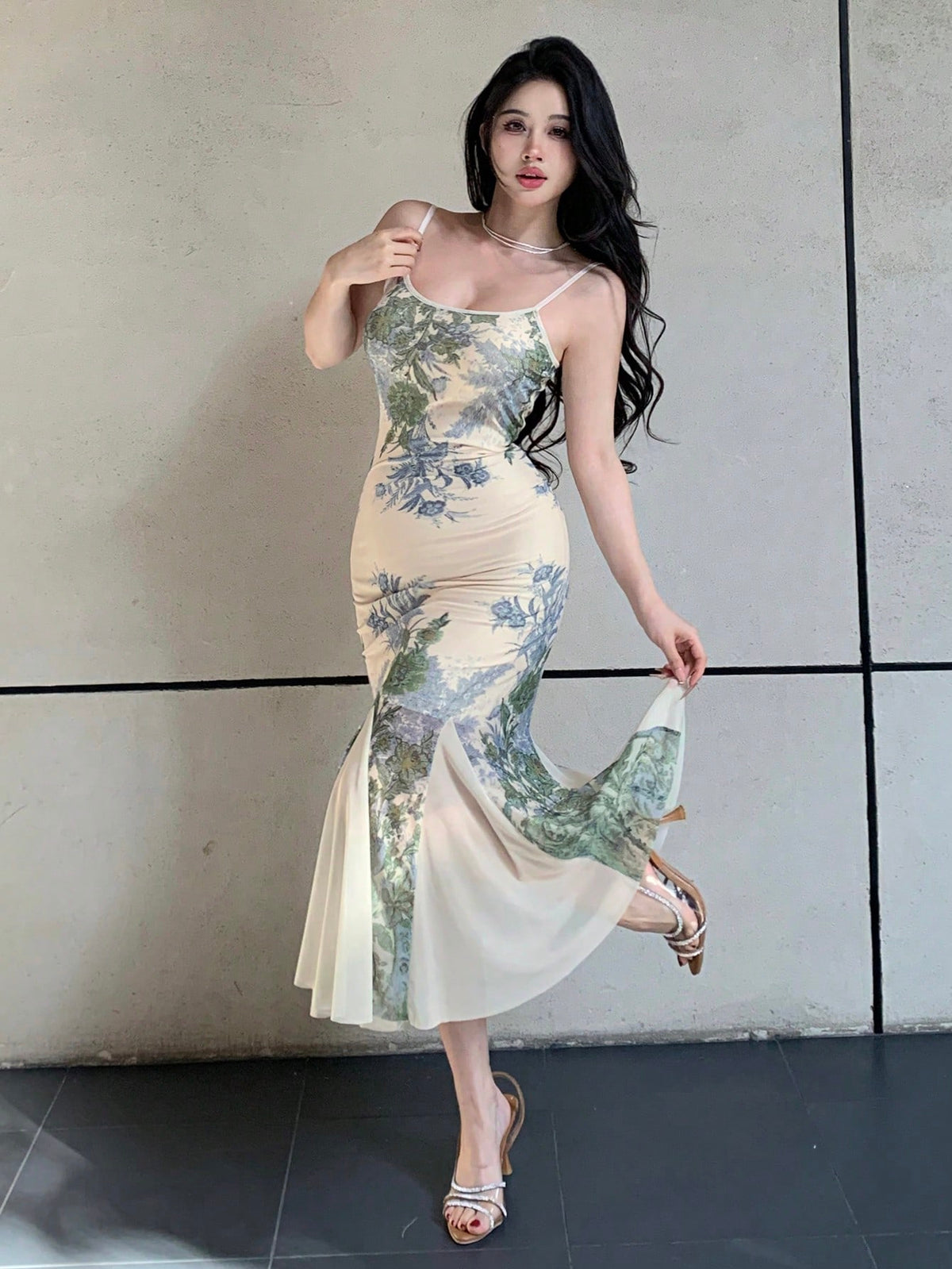 Floral Print Sleeveless Midi Dress For Women Sundress