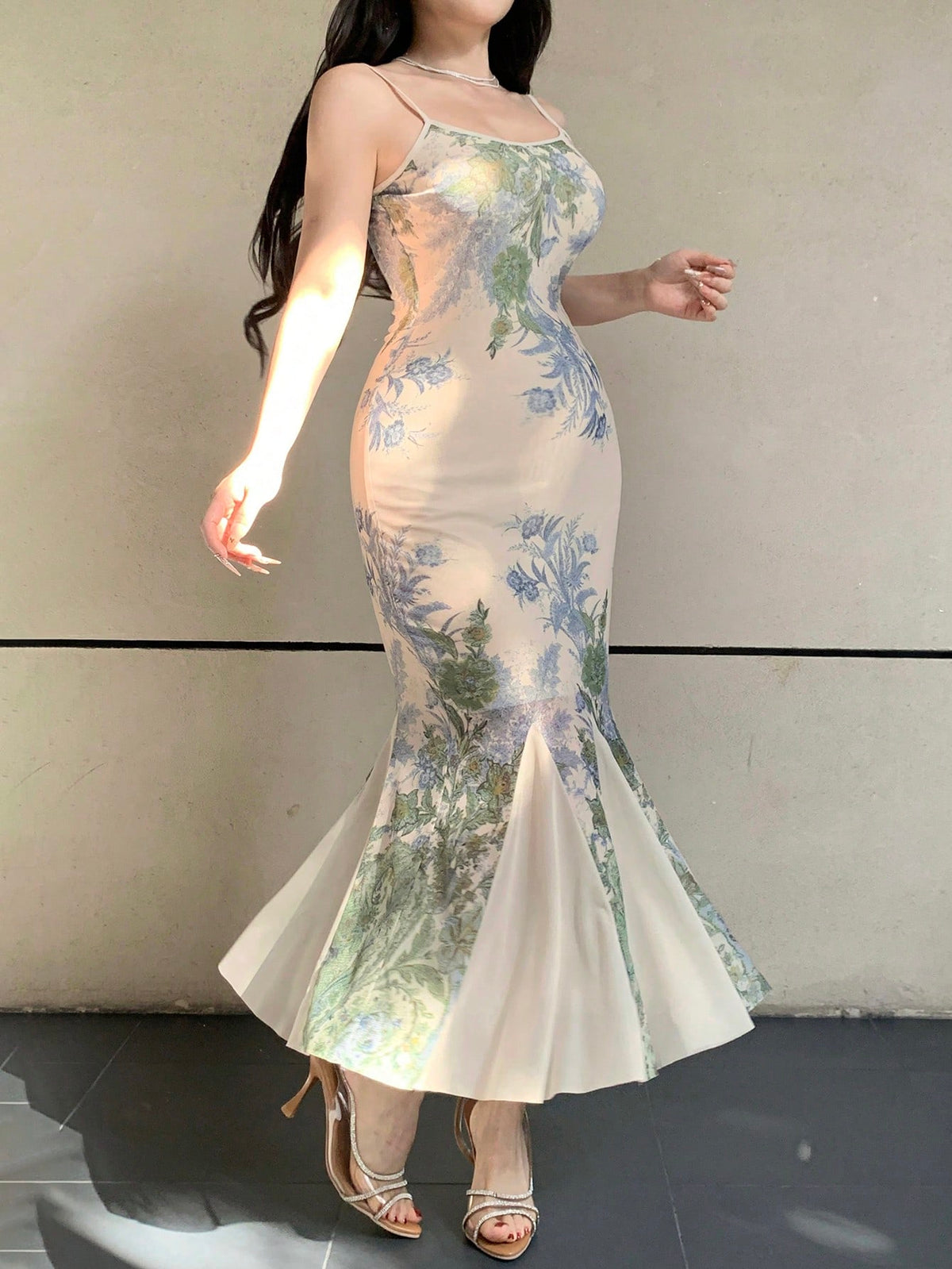 Floral Print Sleeveless Midi Dress For Women Sundress