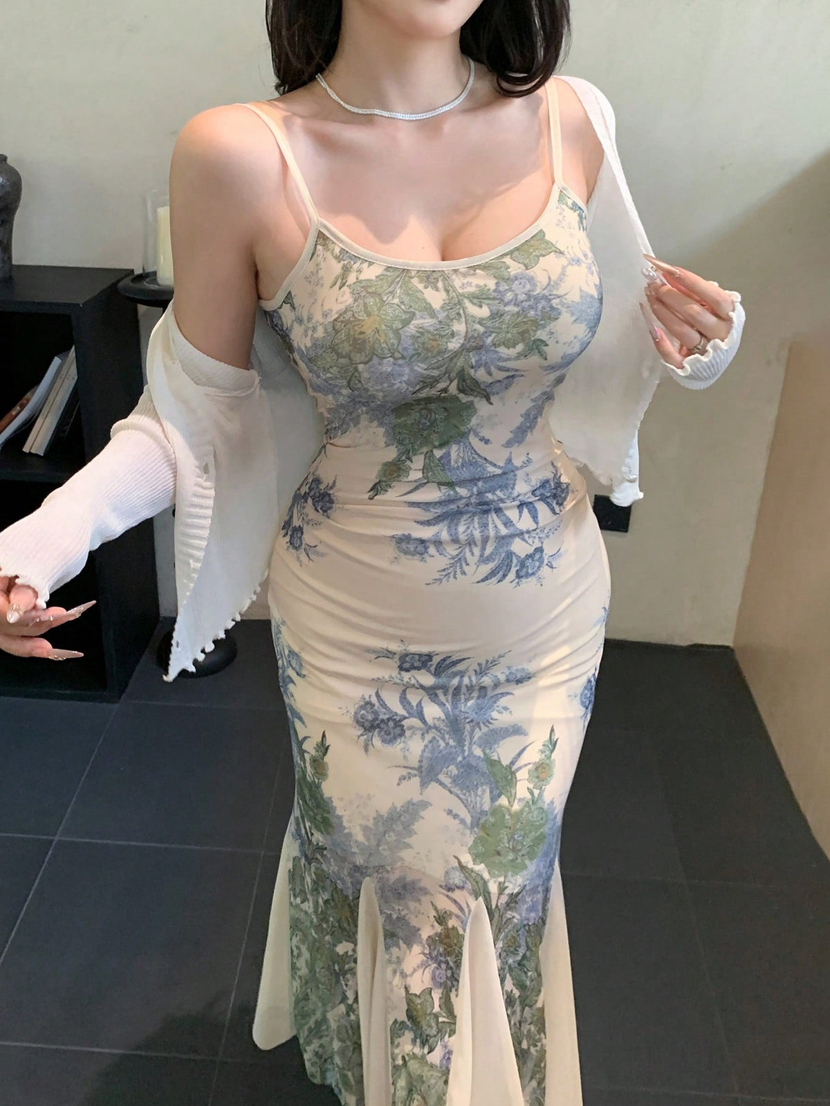 Floral Print Sleeveless Midi Dress For Women Sundress