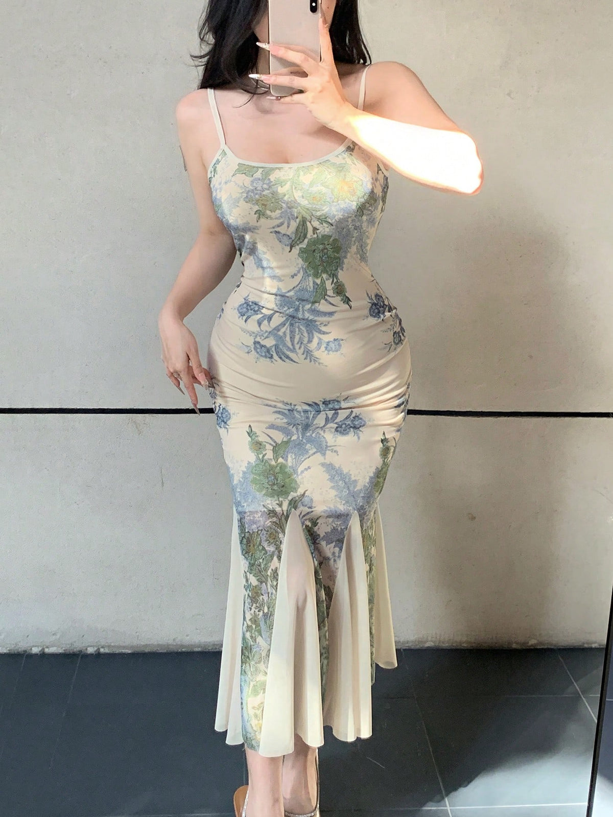 Floral Print Sleeveless Midi Dress For Women Sundress