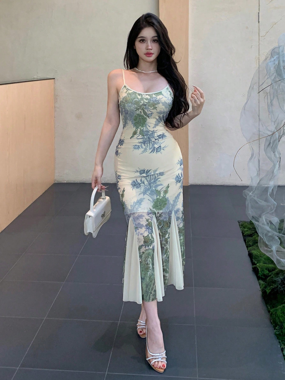 Floral Print Sleeveless Midi Dress For Women Sundress