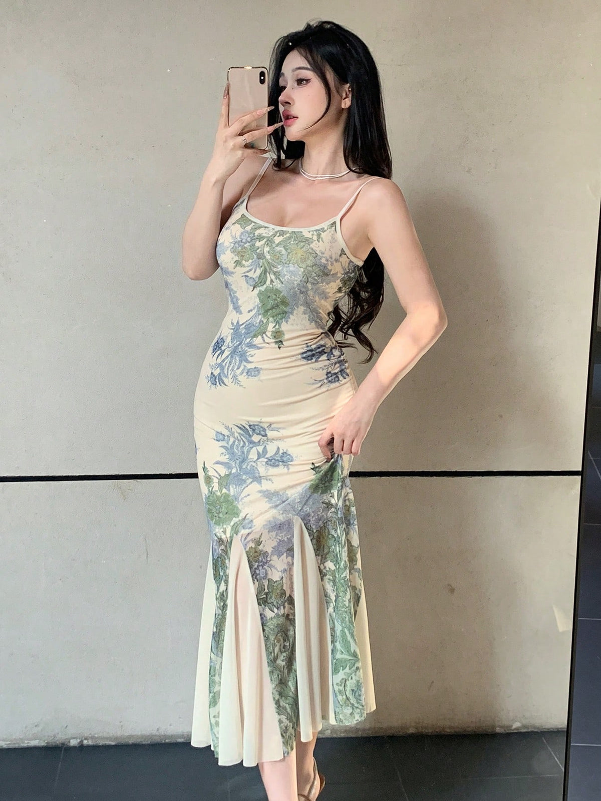 Floral Print Sleeveless Midi Dress For Women Sundress
