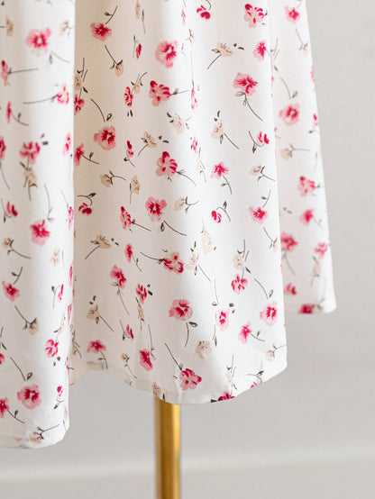 Women Boho Ditsy Floral Shirred Cap Sleeve Dress, ,Holiday Outfits