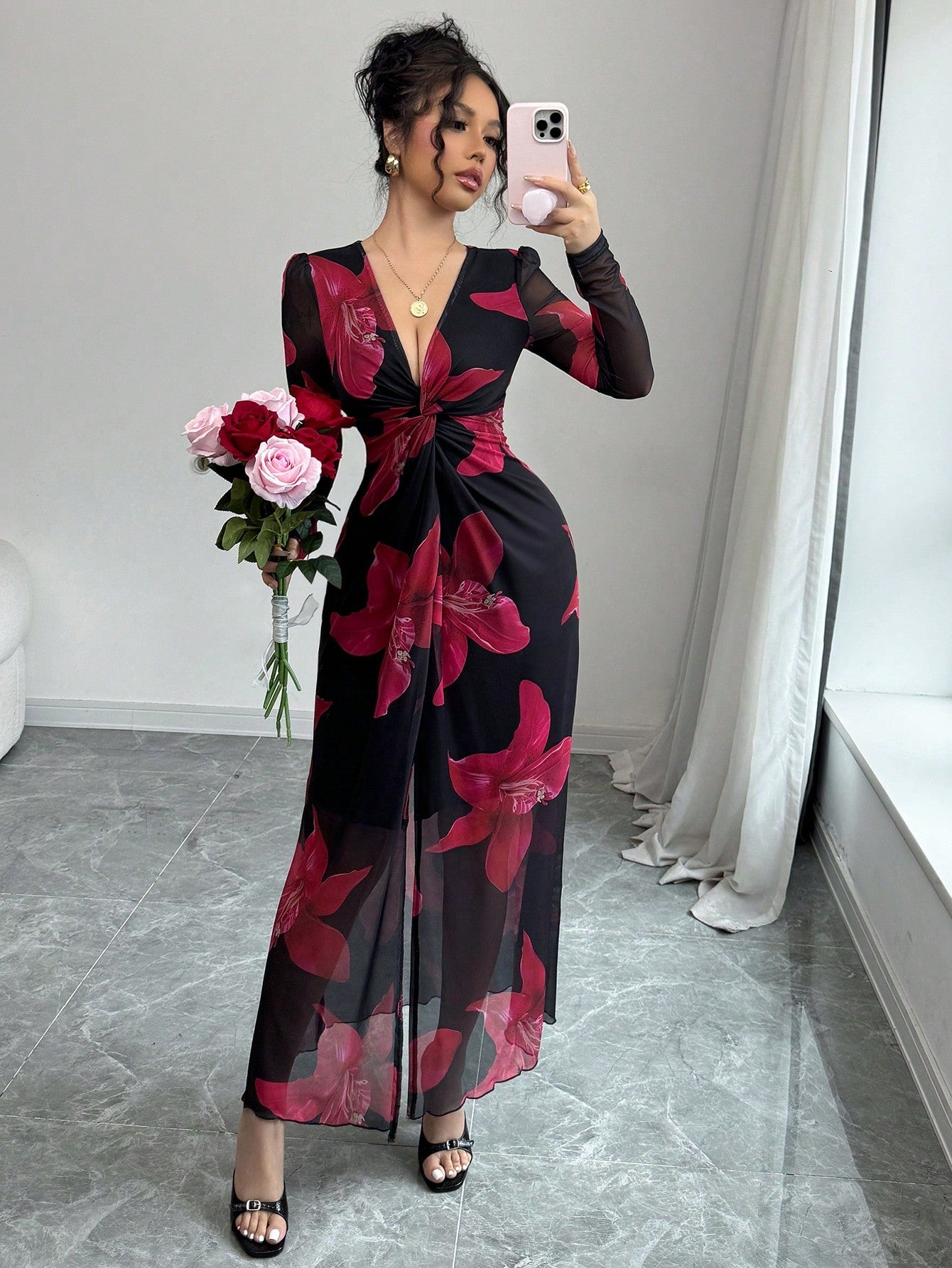 Rafferiza Floral Mesh Dress