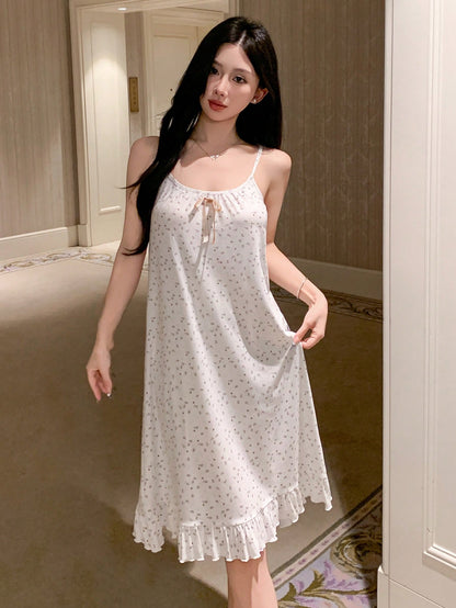 Casual Ditsy Floral Ruffle Trim Slip Dress For Women Pajama
