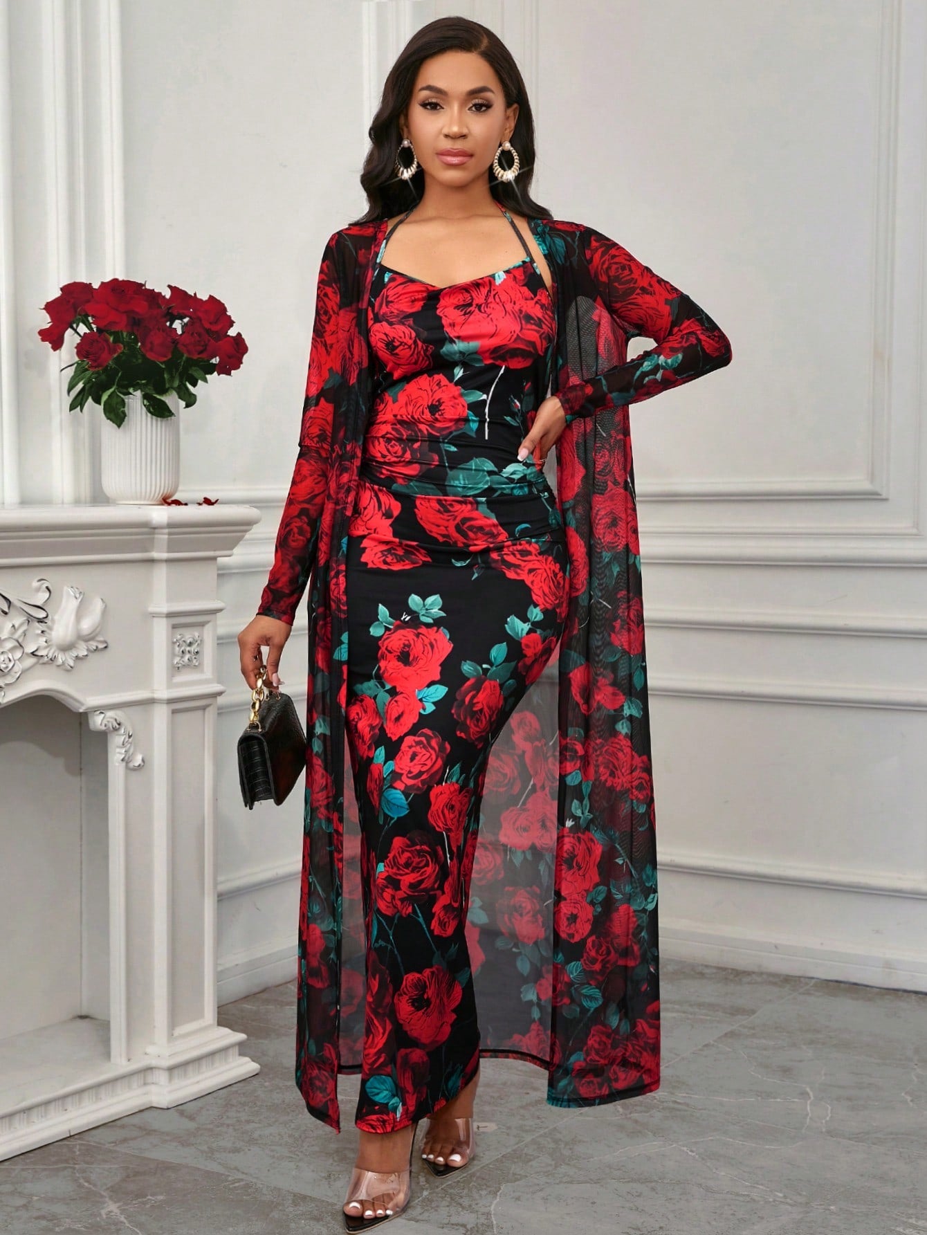Floral Tulle Robe 2-Piece Set