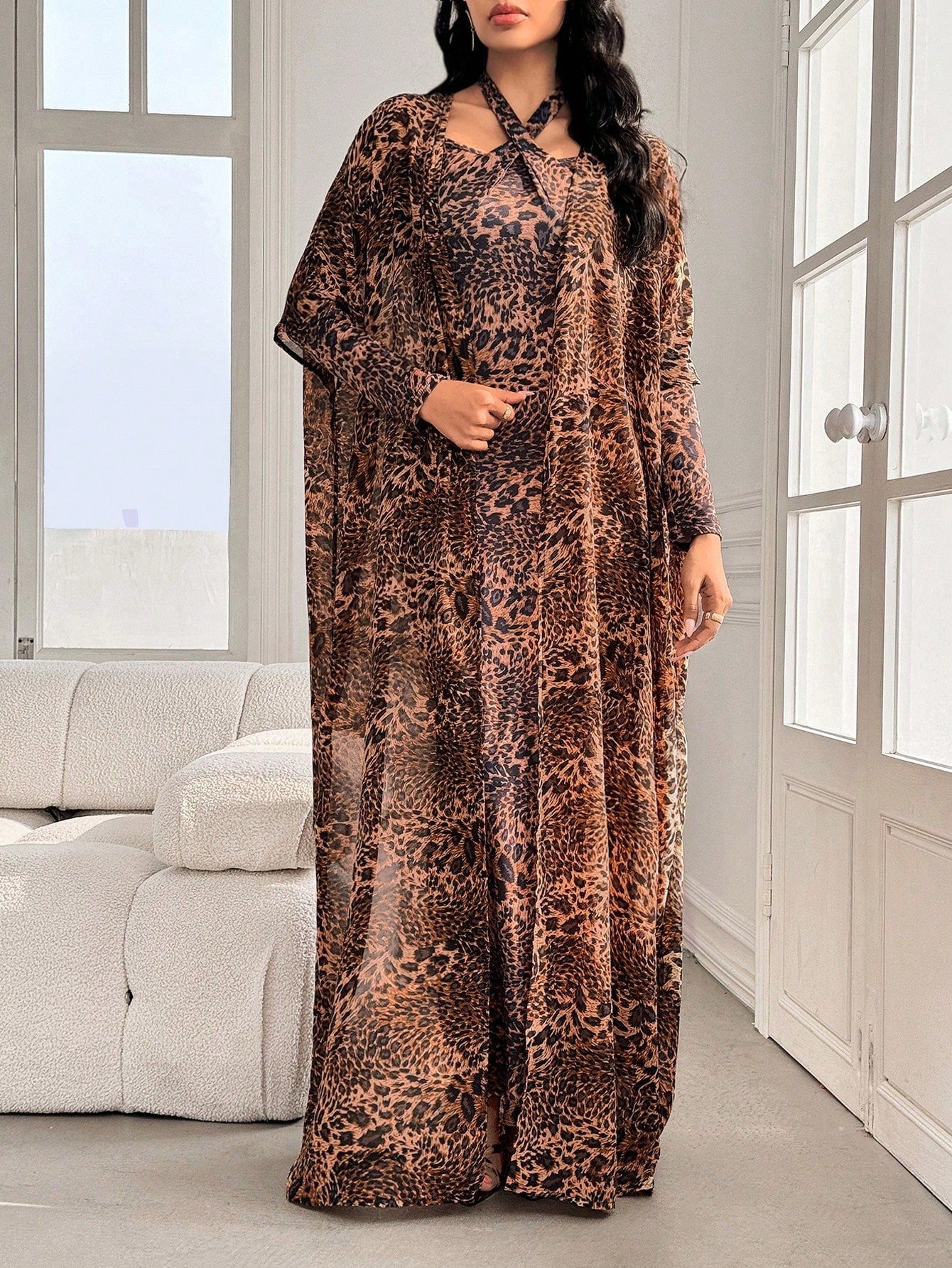 Modelyn Leopard Floral Chiffon Set