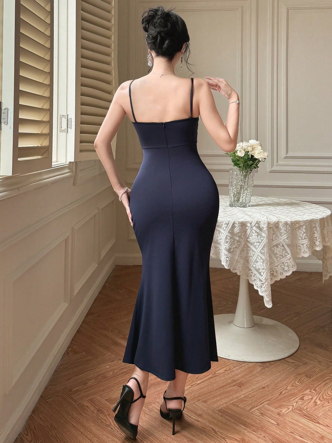 Contrast Color Patchwork Slip Dress, Solid Color Minimalist Fashion, Suitable For Summer Prom Dress Elegant Sundress