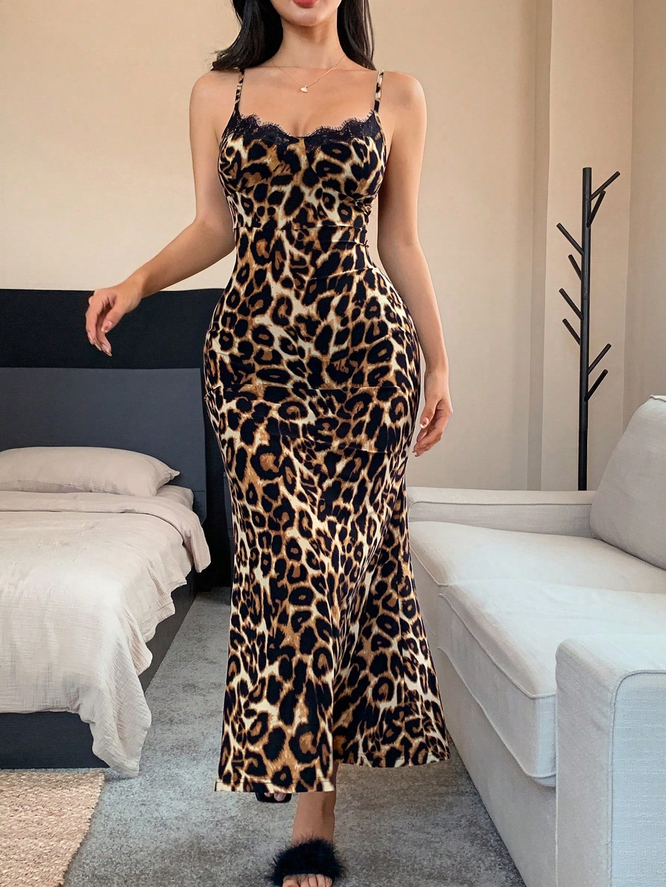 Leopard Lace Long Nightdress