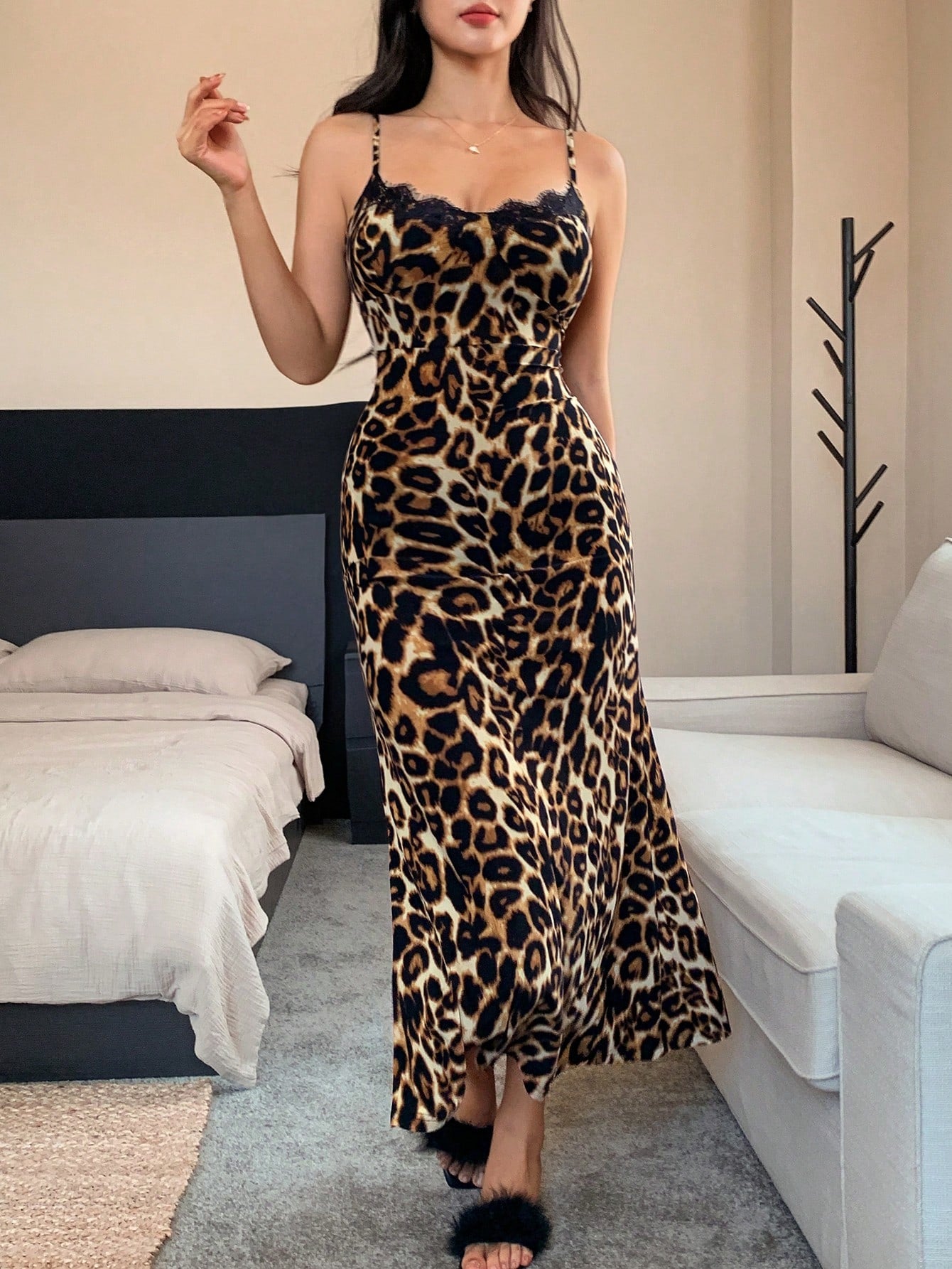 Leopard Lace Long Nightdress