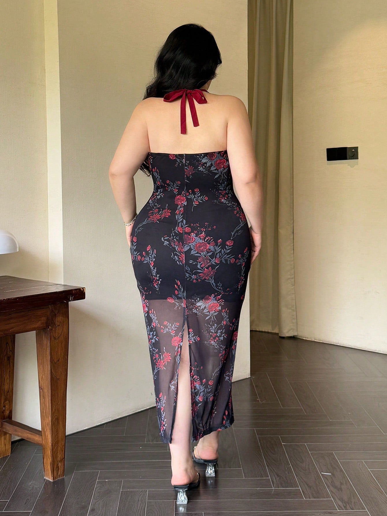 Floral Print Halter Tie-Front Sleeveless Midi Dress