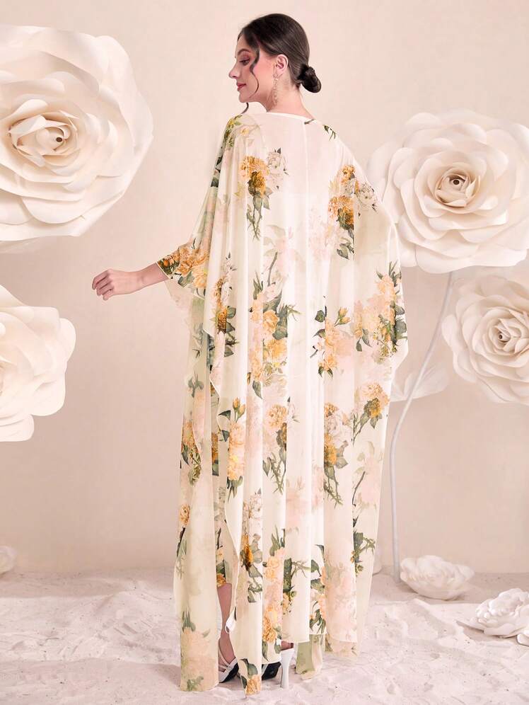 Modelyn Floral Print Cami Bodycon Dress & Open Front Coat Two Pieces 2 Pieces Set