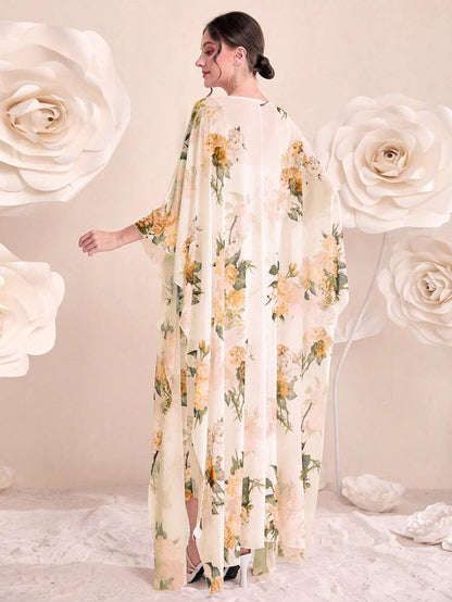 Modelyn Floral Print Cami Bodycon Dress & Open Front Coat Two Pieces 2 Pieces Set