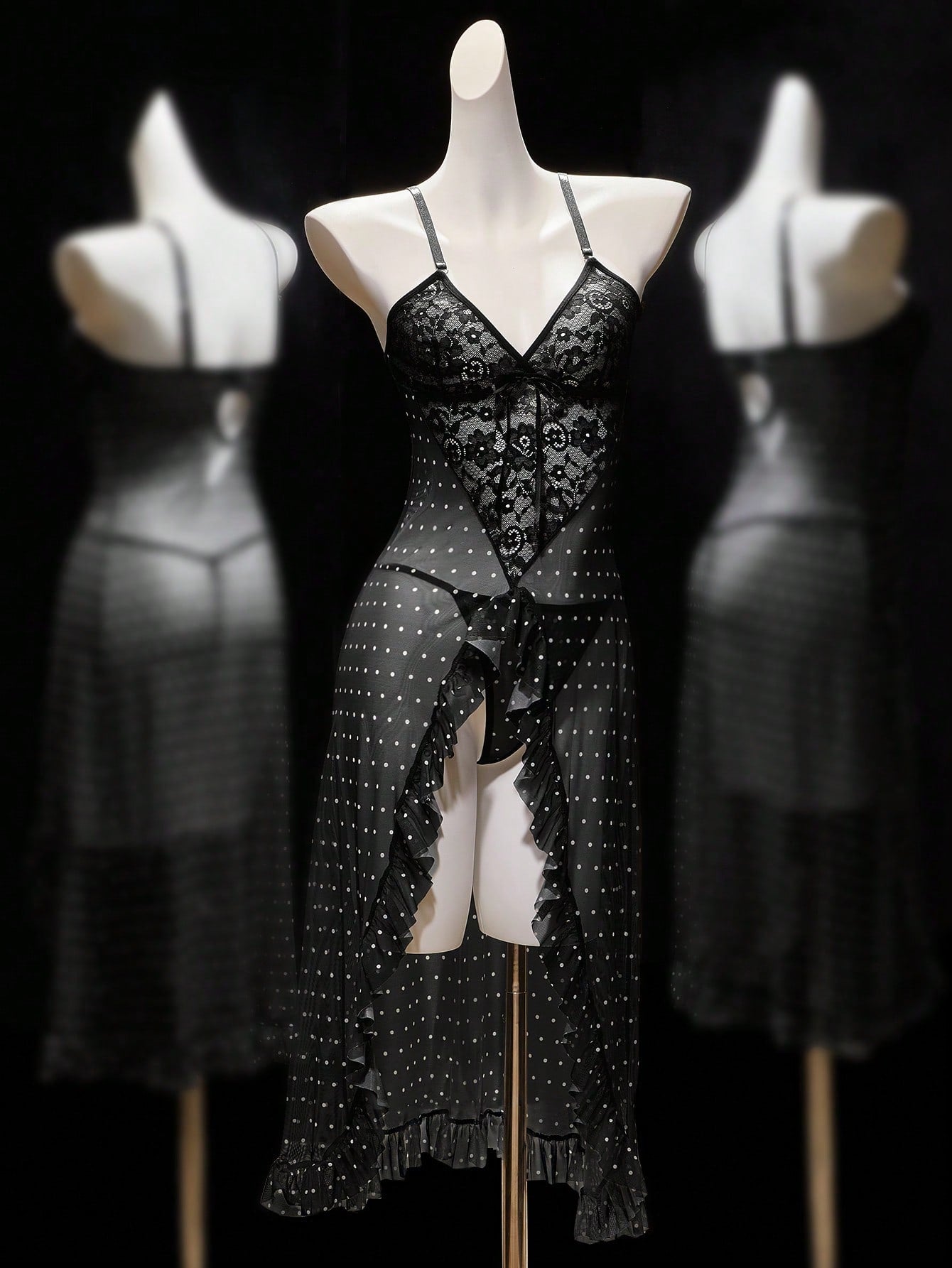 Seduluxe 2pcs Women Floral Print Mesh Contrast Lace Wireless Lingerie Set