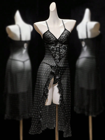 Seduluxe 2pcs Women Floral Print Mesh Contrast Lace Wireless Lingerie Set