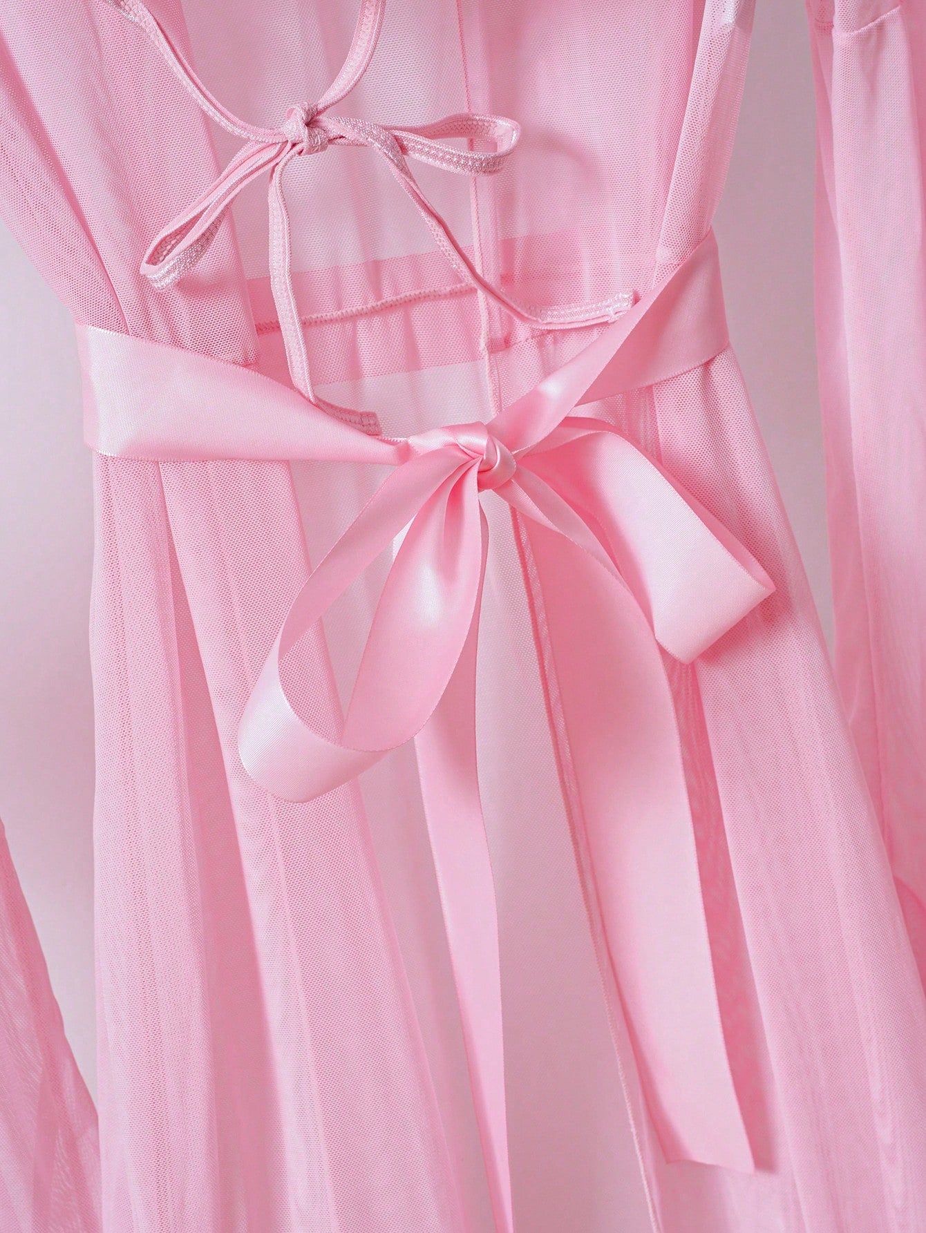 Sexy Sheer Pullover Top + Thong Panties + Wide Sleeve Robe + Belt
