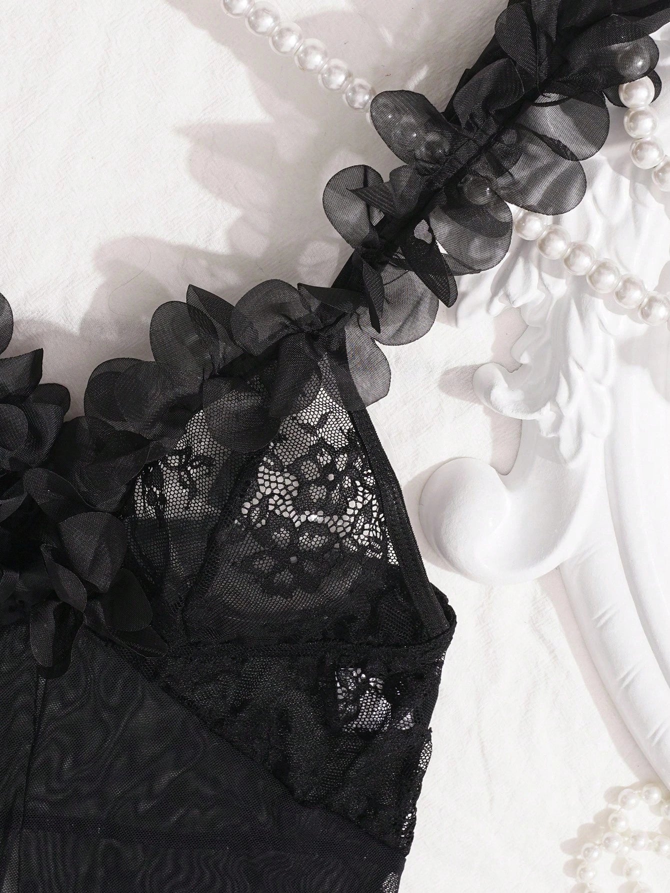 2pcs Set: Sexy & Mesh Floral Wedding Long Nightgown With Front Hook Closure & High Slit + G-String Erotic Lingerie Dress