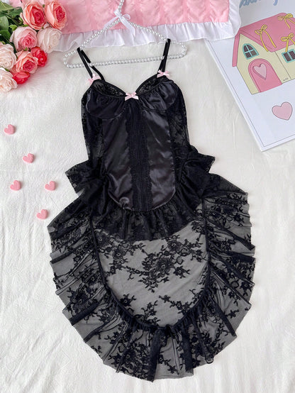 Lace Patchwork Bow Sexy Dress, Baddie Look