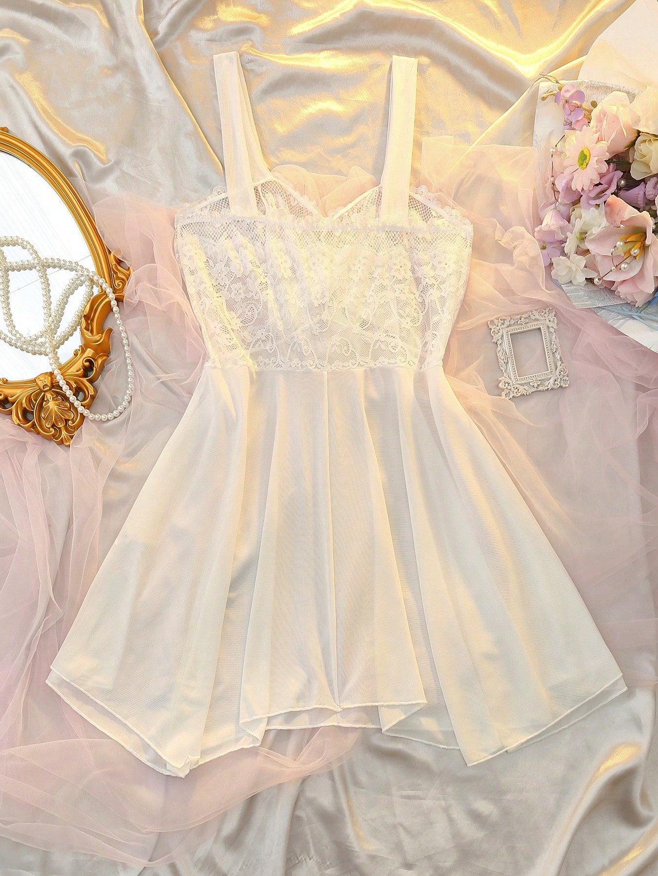 Delicate Allure Sexy Lace Mesh Bow Tie Decor babydoll