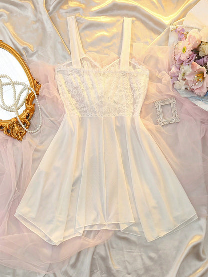 Delicate Allure Sexy Lace Mesh Bow Tie Decor babydoll