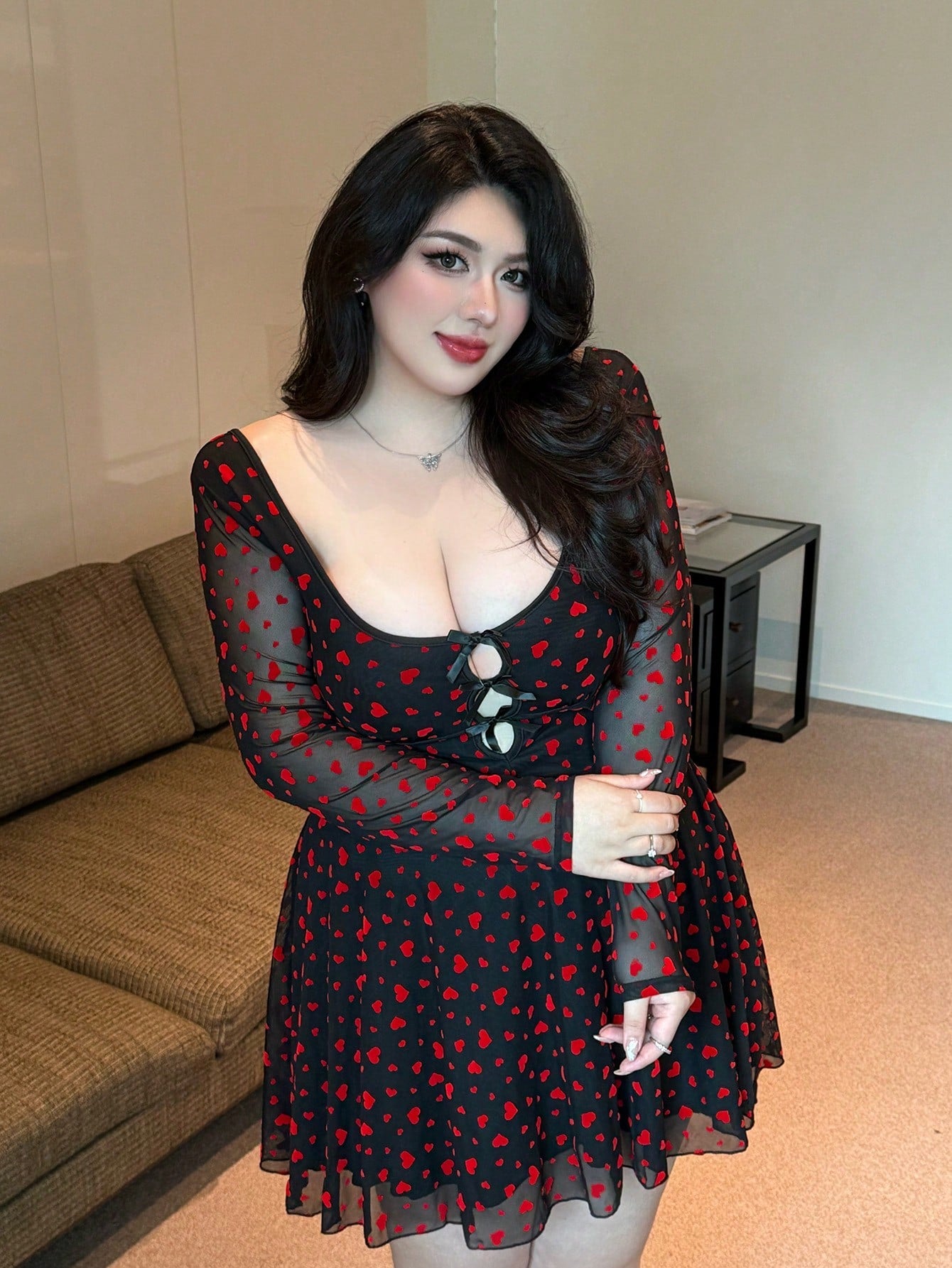 Vibekara Heart Mesh Mini Dress