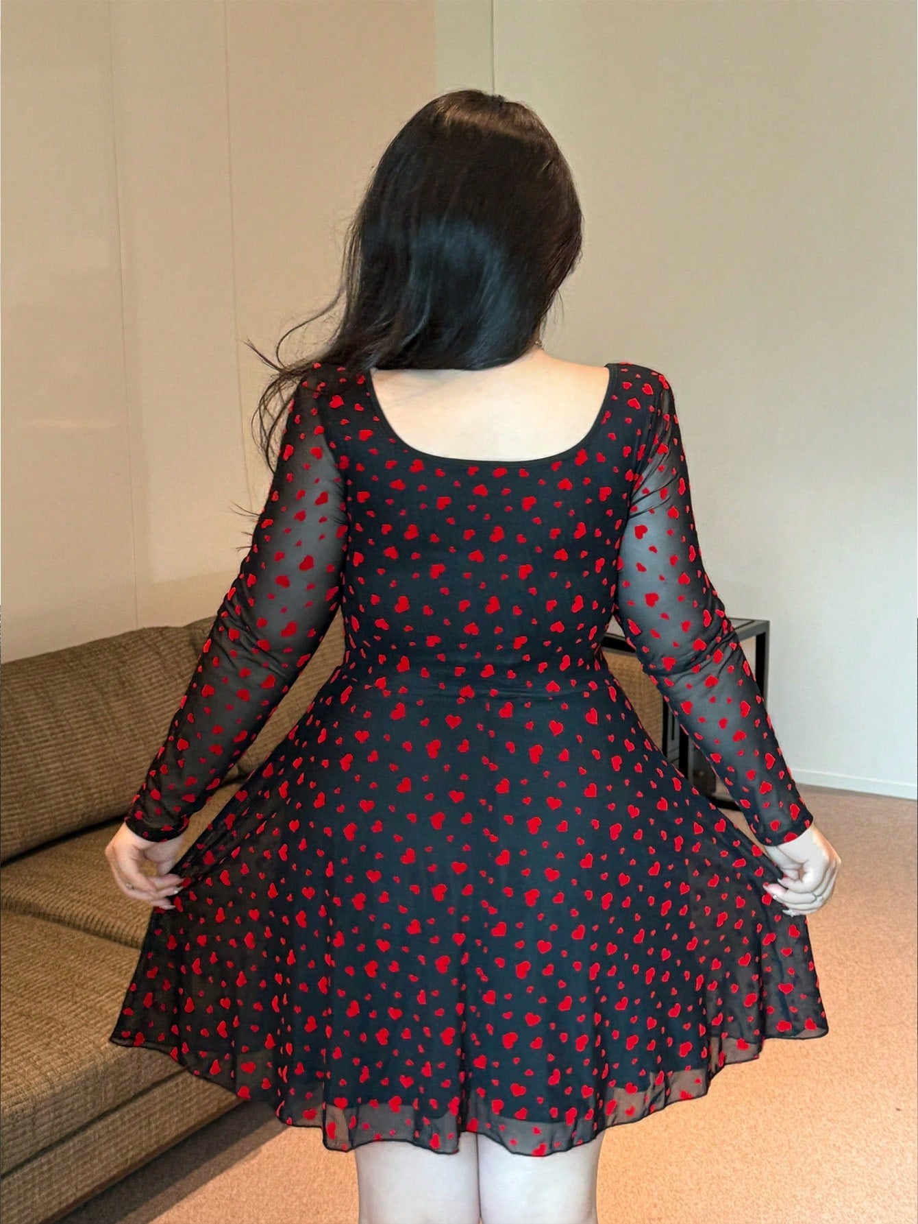 Vibekara Heart Mesh Mini Dress