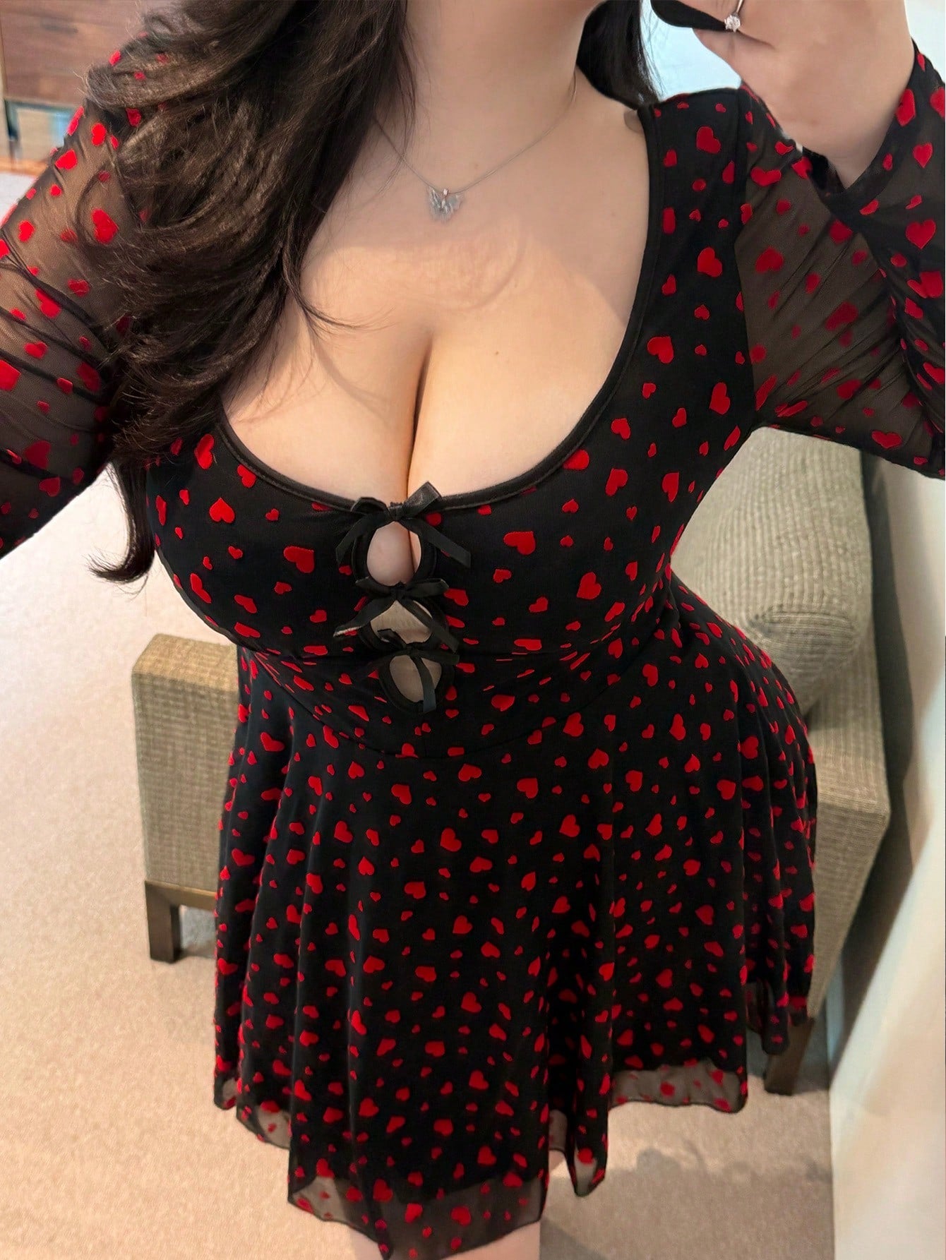 Vibekara Heart Mesh Mini Dress
