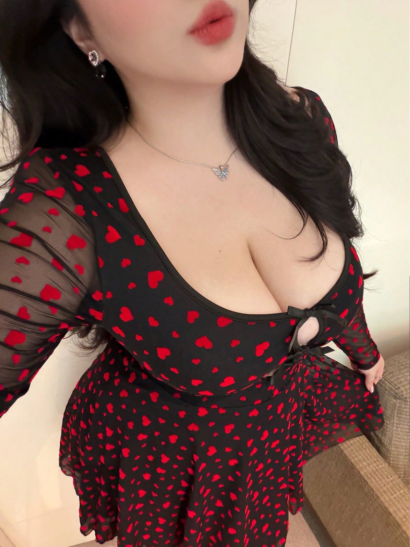 Vibekara Heart Mesh Mini Dress