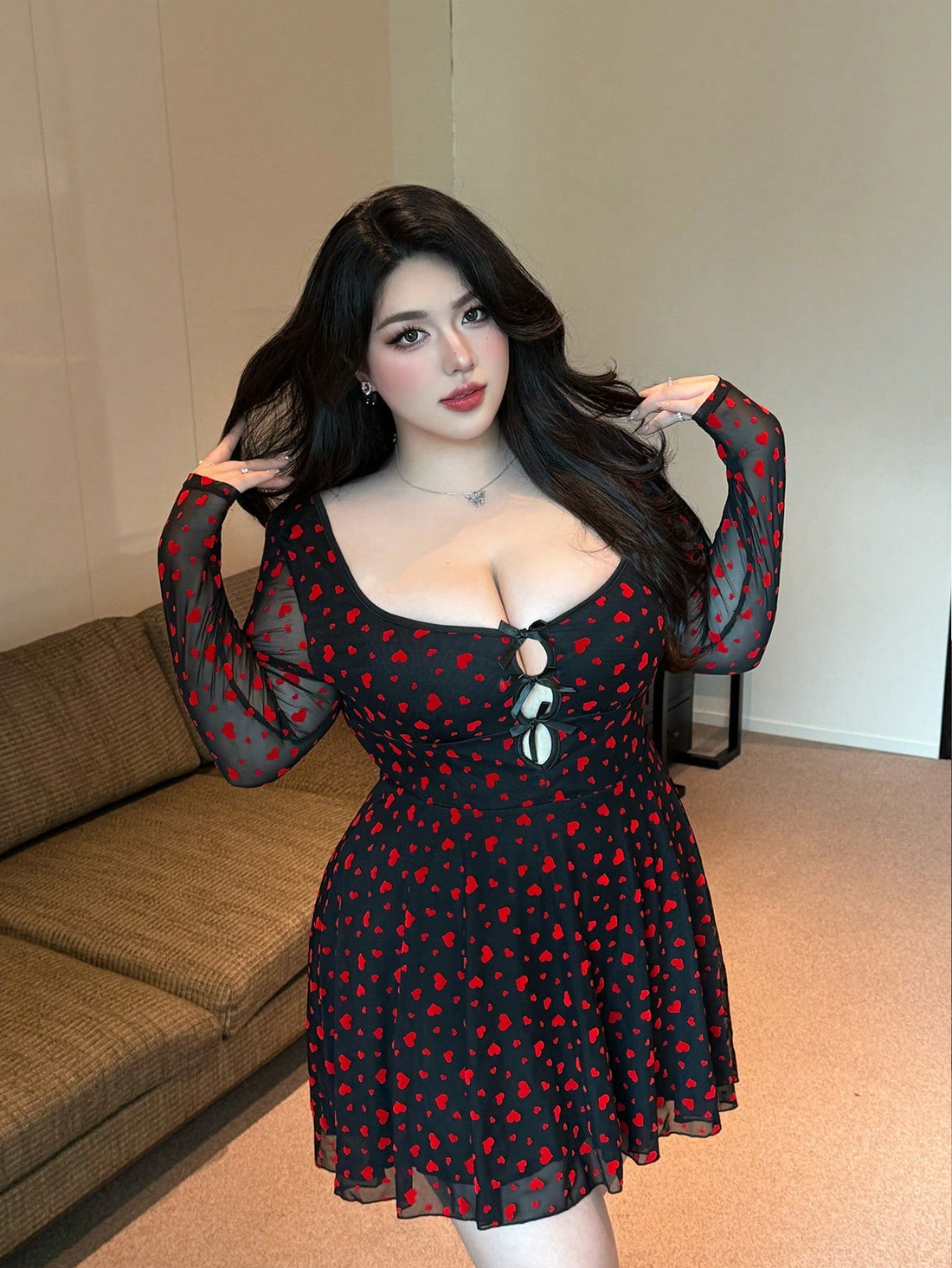Vibekara Heart Mesh Mini Dress