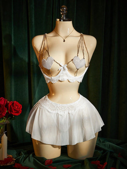 SpicyHot 2pcs/Set Romantic Lace Women's Extremely Sexy Crotchless Skirt & Panty Set