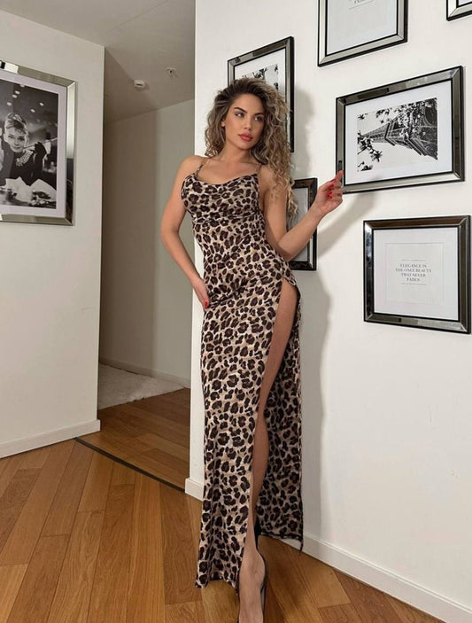 Backless Chain Decoration Floral Print Bodycon Mini Dress تايجر طويل سلاسل من الظهر