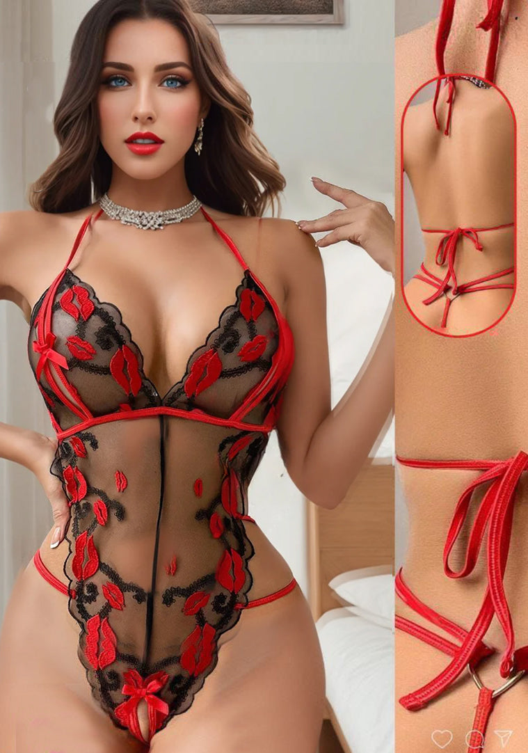 Lip Print Tie-Back Babydoll