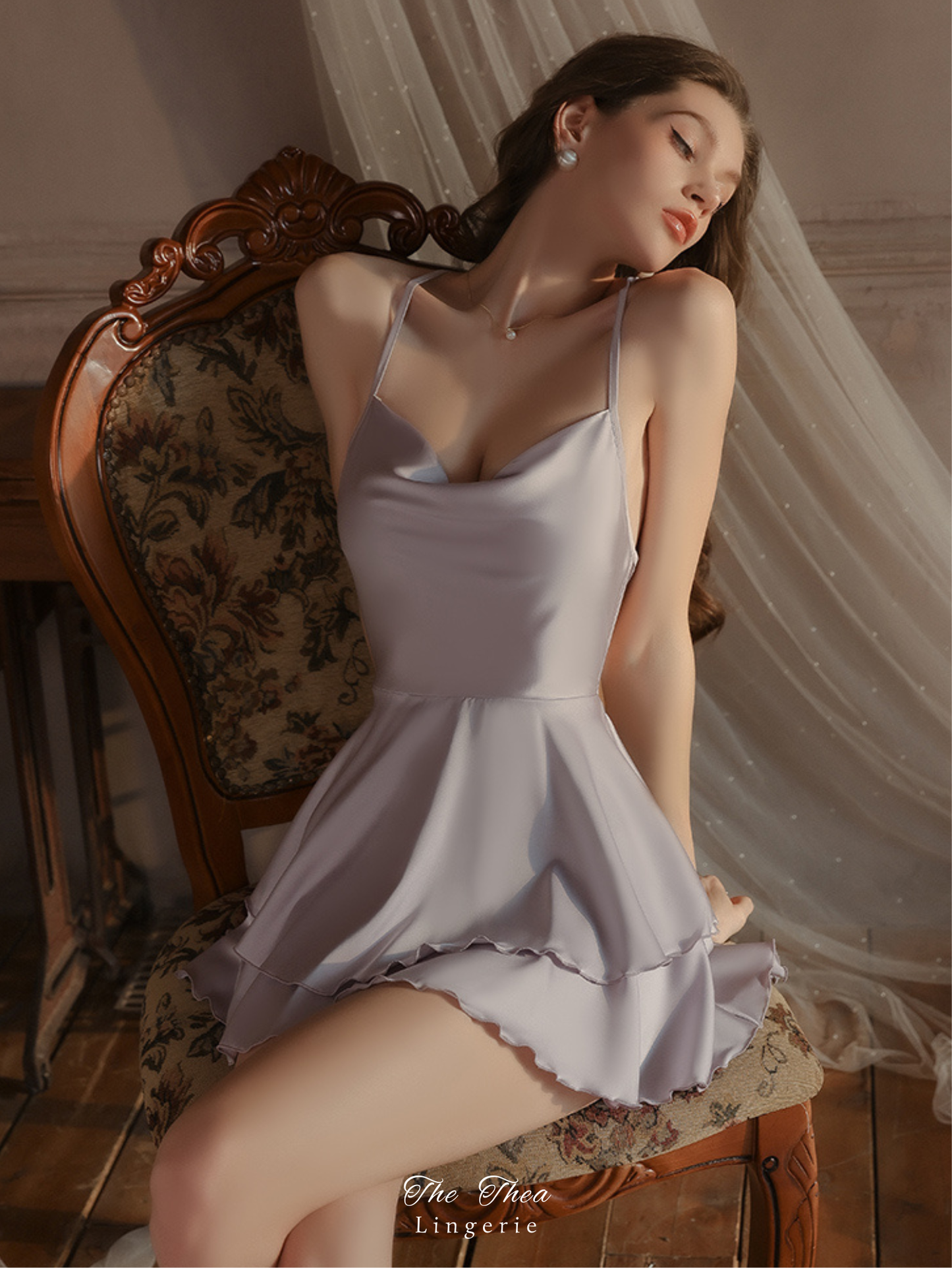 قميص ساتان مستورد خامة ناعمه اربطه من الظهر sexy Backless Sweet Ice Silk Halter Nightdress