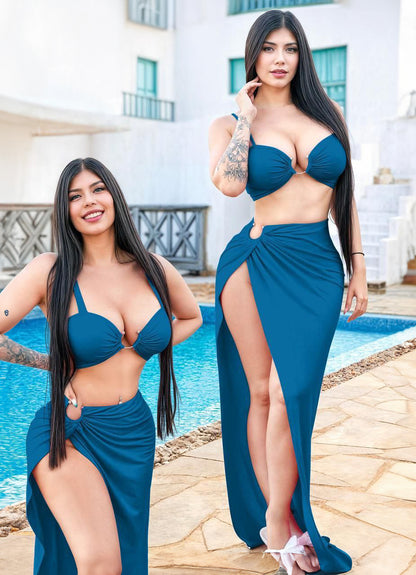 طقم توب مع حلقه اكسسوار مع سكيرت بفتحه من الجانب