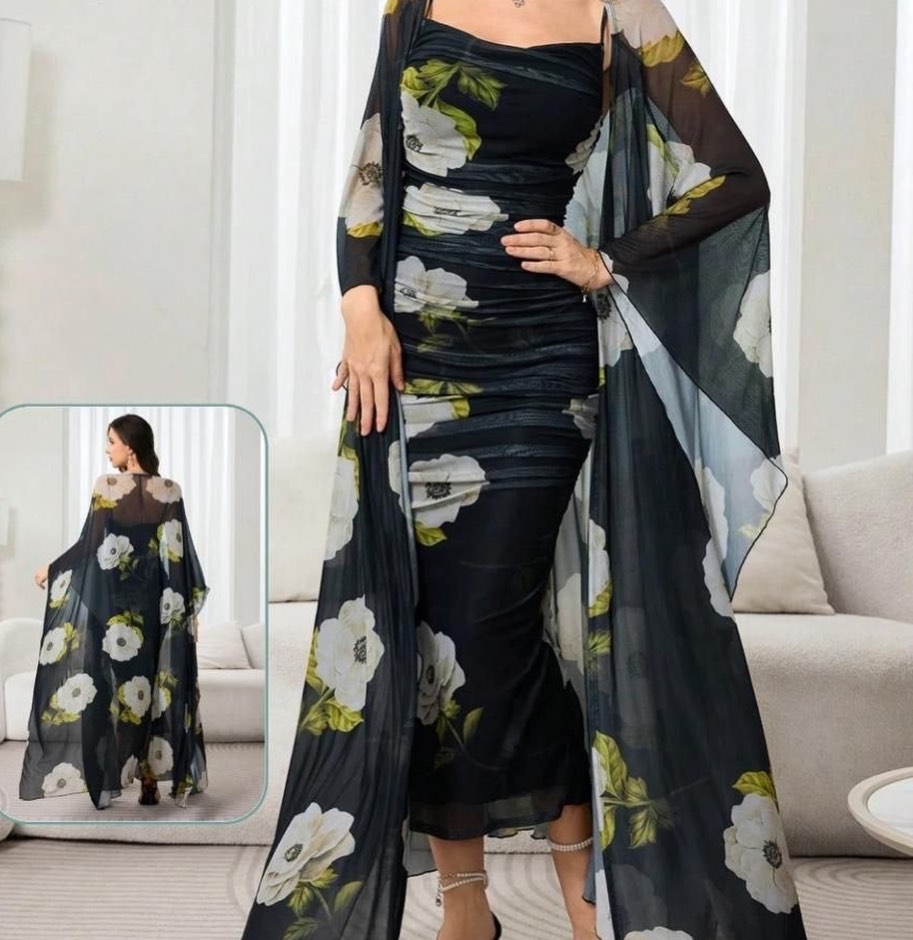 Modelyn Floral Print Cami Bodycon Dress & Open Front Coat Two Pieces 2 Pieces Set