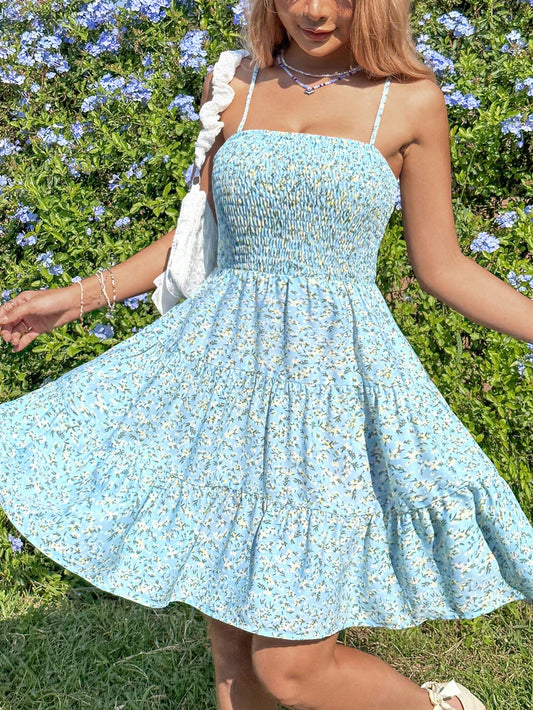 Women's Floral Print V-Neck Spaghetti Strap Dress For Vacation