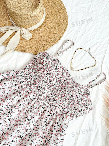 Women's Floral Print V-Neck Spaghetti Strap Dress For Vacation