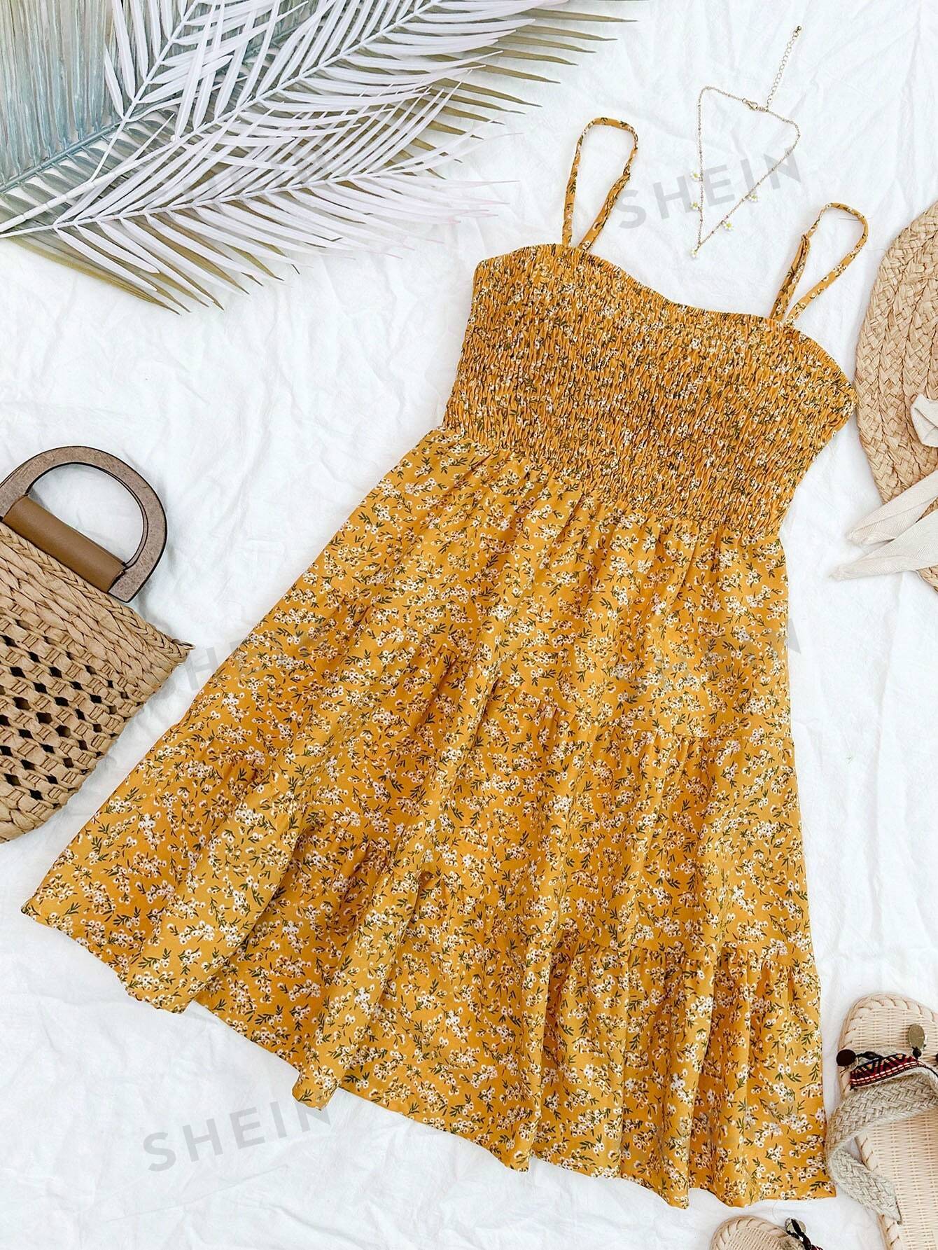Women's Floral Print V-Neck Spaghetti Strap Dress For Vacation