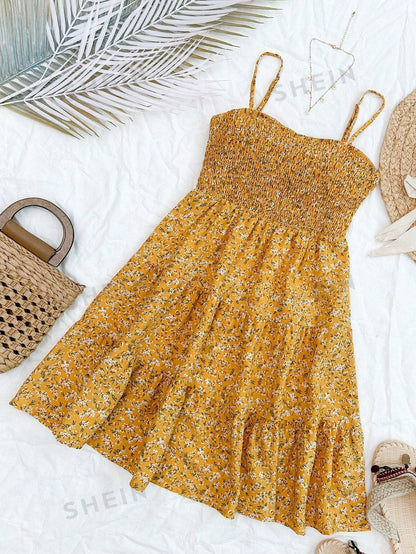 Women's Floral Print V-Neck Spaghetti Strap Dress For Vacation