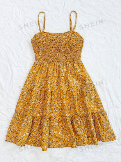 Women's Floral Print V-Neck Spaghetti Strap Dress For Vacation