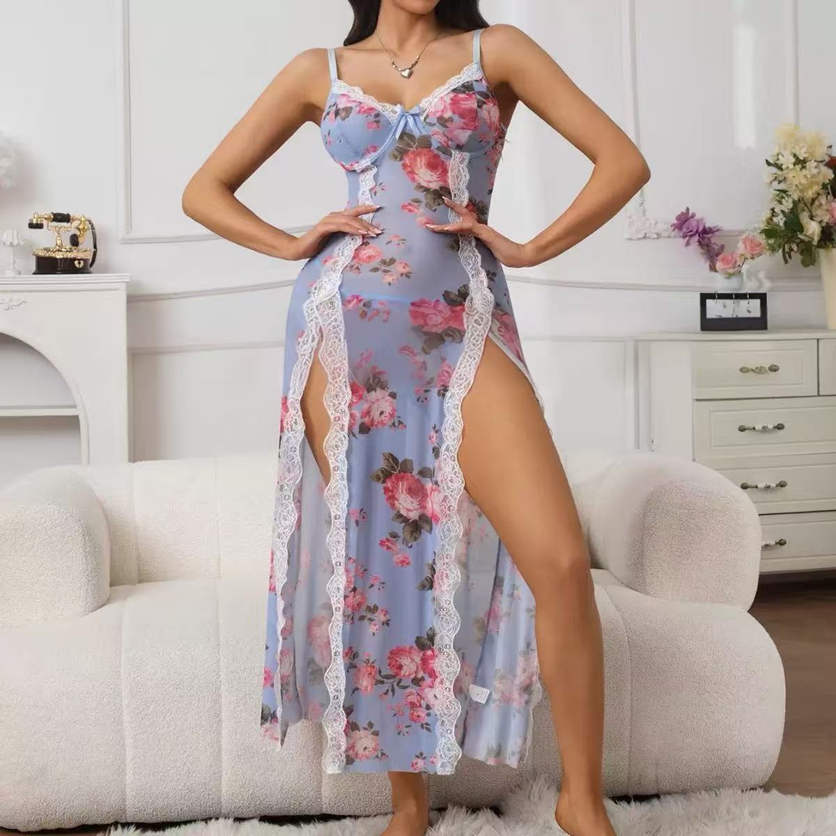 Romantic-Vintage Lace & Mesh Patchwork Sexy Nightgown For Women