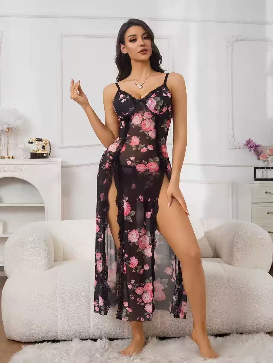 Romantic-Vintage Lace & Mesh Patchwork Sexy Nightgown For Women